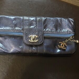 CHANEL Metallic Blue Clutch